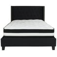 thumbnail image 4 of BizChair Full Size Tufted Upholstered Platform Bed with Accent Nail Trimmed Extended Sides in Black Fabric with Mattress, 4 of 6