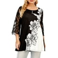 thumbnail image 3 of Qinavy Women's Contrast Floral Print Plus Size Mesh Casual Hip Length T-shirt Tops, 3 of 6
