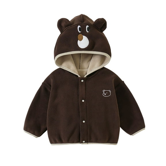 Favoffer Boys Girls Hooded Zipper Jacket Fleece-Lined Cartoon Bear Zip Up Hoodie Sweatshirt Cute Long Sleeve Casual Outerwear Toddler Kids 1-6Y