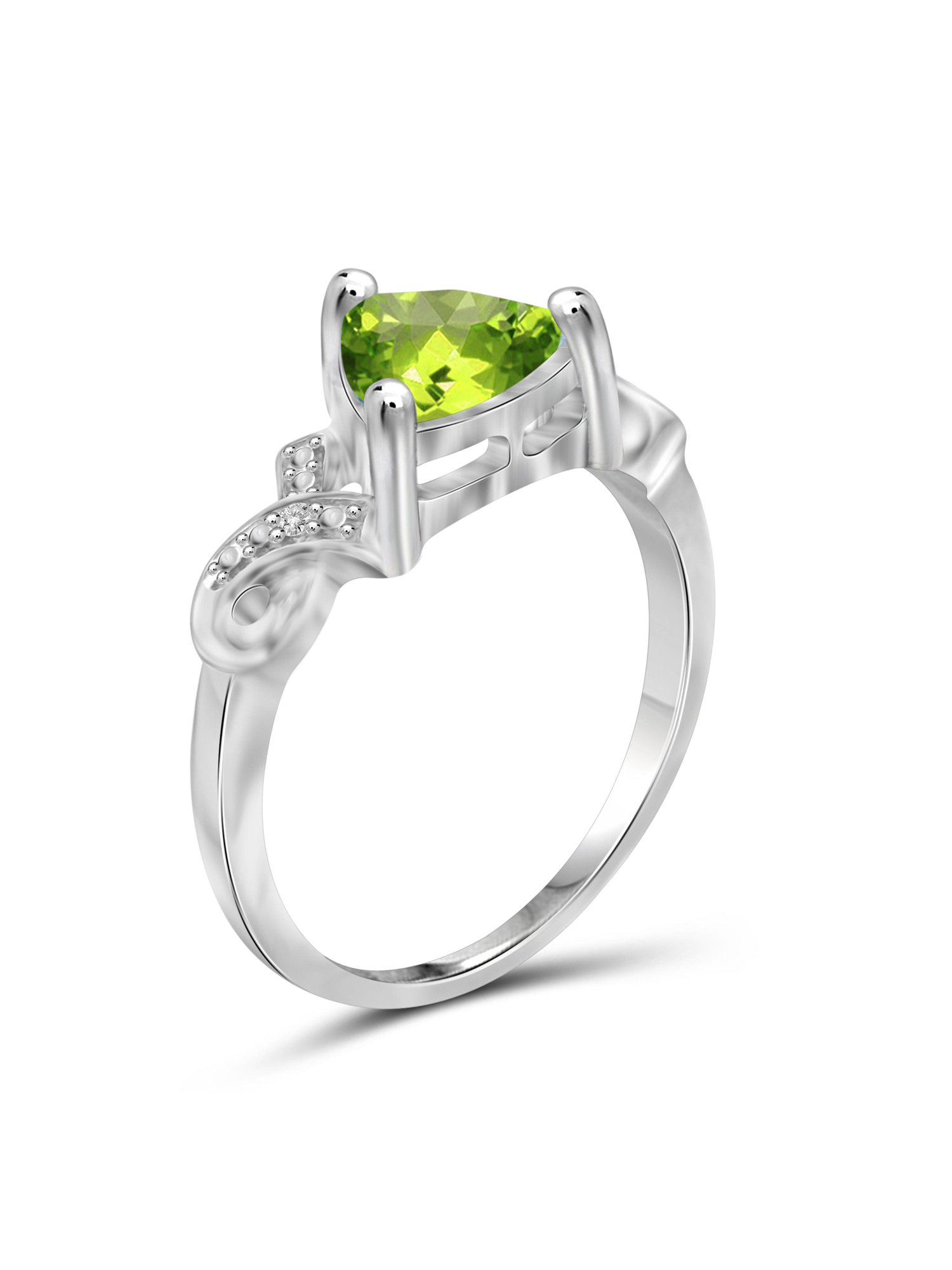 JewelersClub Peridot Ring December Birthstone Jewelry – 1 1/2 Carat Peridot Sterling Silver Ring Jewelry with White Diamond Accent – Gemstone Rings with Hypoallergenic Sterling Silver