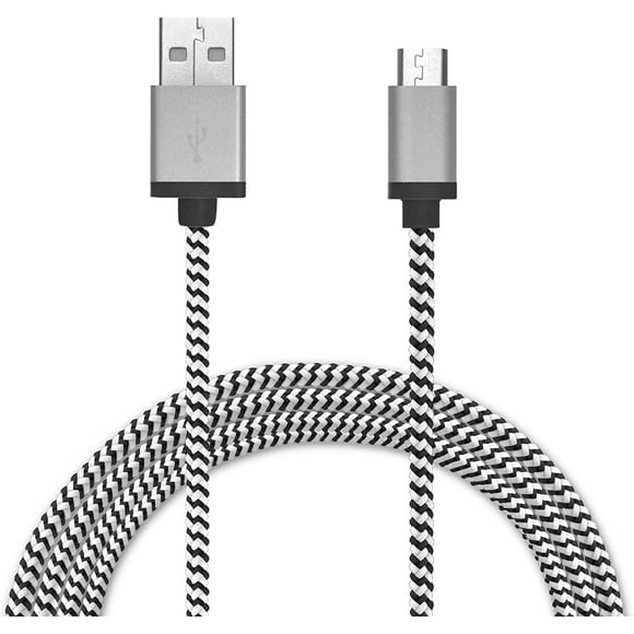 Câble USB à Micro USB, Long de 1,21 Mètre, Cordon Haut de Gamme Noir et Blanc, Tressé, Compatible