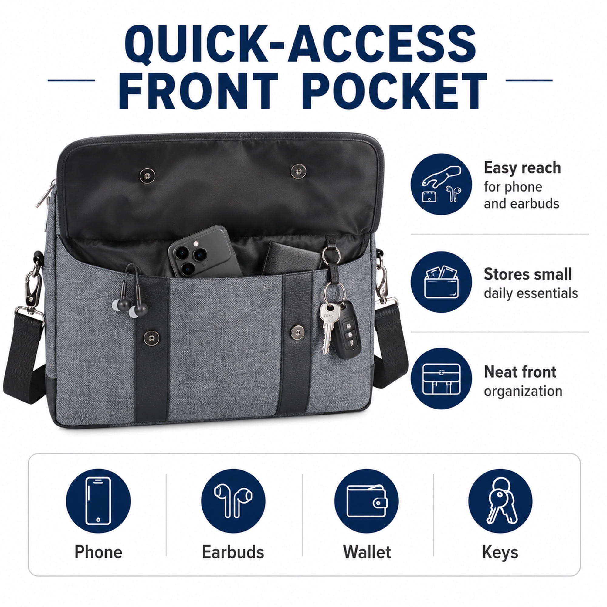 VANGODDY 17 Inch Laptop Messenger Bag, Padded Business Briefcase with Shoulder Strap, Travel Luggage Strap, Gray