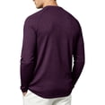 thumbnail image 4 of Mens Waffle Knit Henley Shirt Long Sleeve Casual Loose Fit Pullover Top for Fall Winter Out Workwear Comfortable Stretch Dark Purple 3XL, 4 of 8