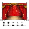 thumbnail image 2 of Toiles de Fond de Scène de Théâtre Lumières de Scène Dorées Ruban Rideaux Rouges Décorations de Plancher en Bois Rustiques Toile de Fond Enfants Adultes Portrait Accessoires de Studio Photo Spectacle de Talents Toile de Fond de Photographie, 2 of 5