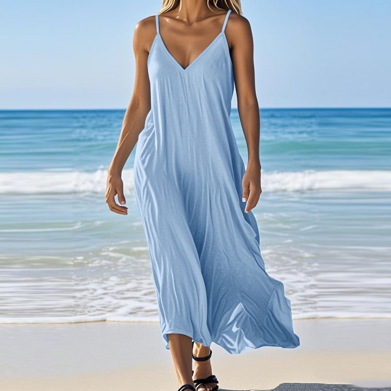 sachin and babi light blue dress Plus-Size Long Casual Sleeveless Maxi Dress– PromGirl