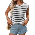 thumbnail image 2 of Women'S Ribbed Sweater Crew Neck Short Sleeve Loose Fit Stripe Knit Pullover Tops, 2 of 10