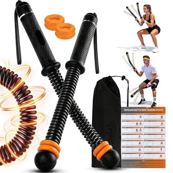 Ropeless Battle Ropes Adjustable Weight, 2-Pcs Ropeless Battle Ropes with 8 Adjustable Weight Rings, 2.88lb