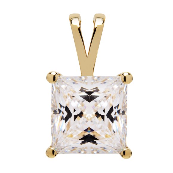 14K Solid Yellow Gold Pendant Only | Princess Cut Cubic Zirconia Solitaire | 2.0 Carat | With Gift Box