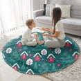 thumbnail image 3 of Dark Teal Christmas Village Pattern Round Blanket,Comfortable Soft Flannel Throw Blanket,All Season,Warm Lightweight Blankets for Sofa Bed Couch Living Room Chair 47"x47", 3 of 5