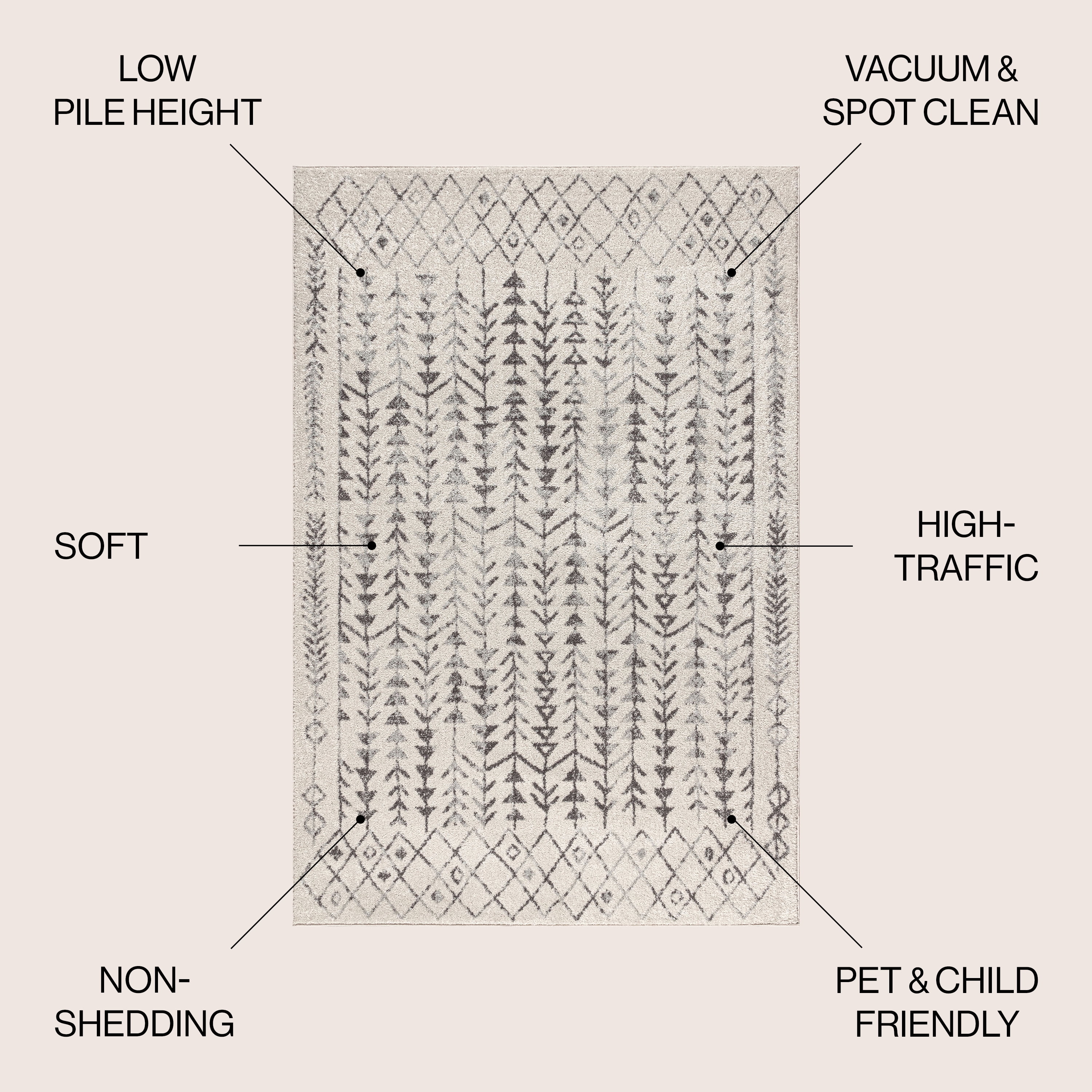 JONATHAN Y MOROCCAN HYPE 4 x 6 Area Rug, Ziri Moroccan Geometric - Cream/Gray, MOH210A-4