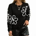 thumbnail image 3 of Women'S Casual Long Sleeve Round Neck Top Drop Shoulder Pattern Cable Knit Pullover Sweater Black L, 3 of 8