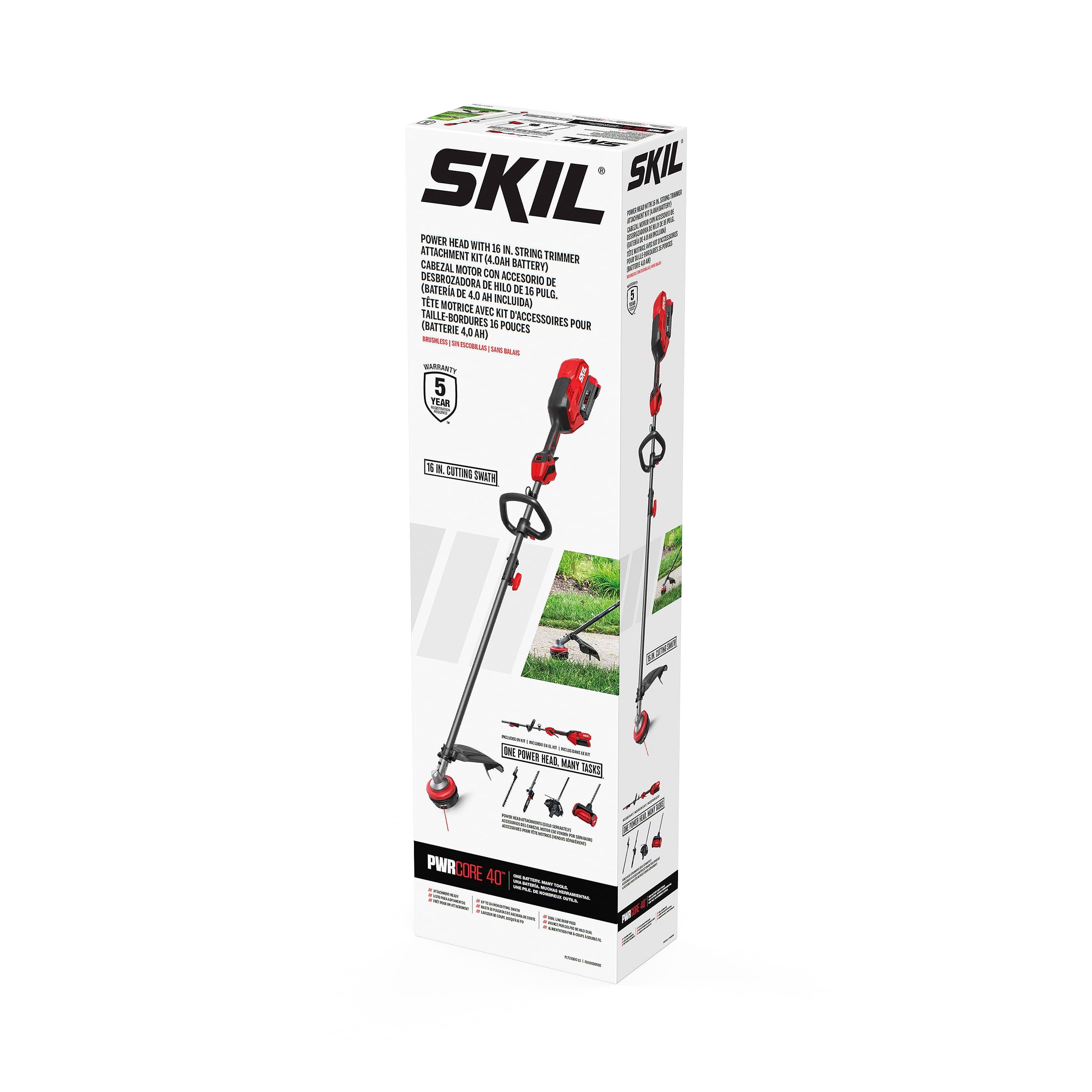 SKIL PWR CORE 40V Brushless 16-Inch Multi-Head String Trimmer Kit with 4.0Ah Battery and 60W Charger, PLT1500C-13