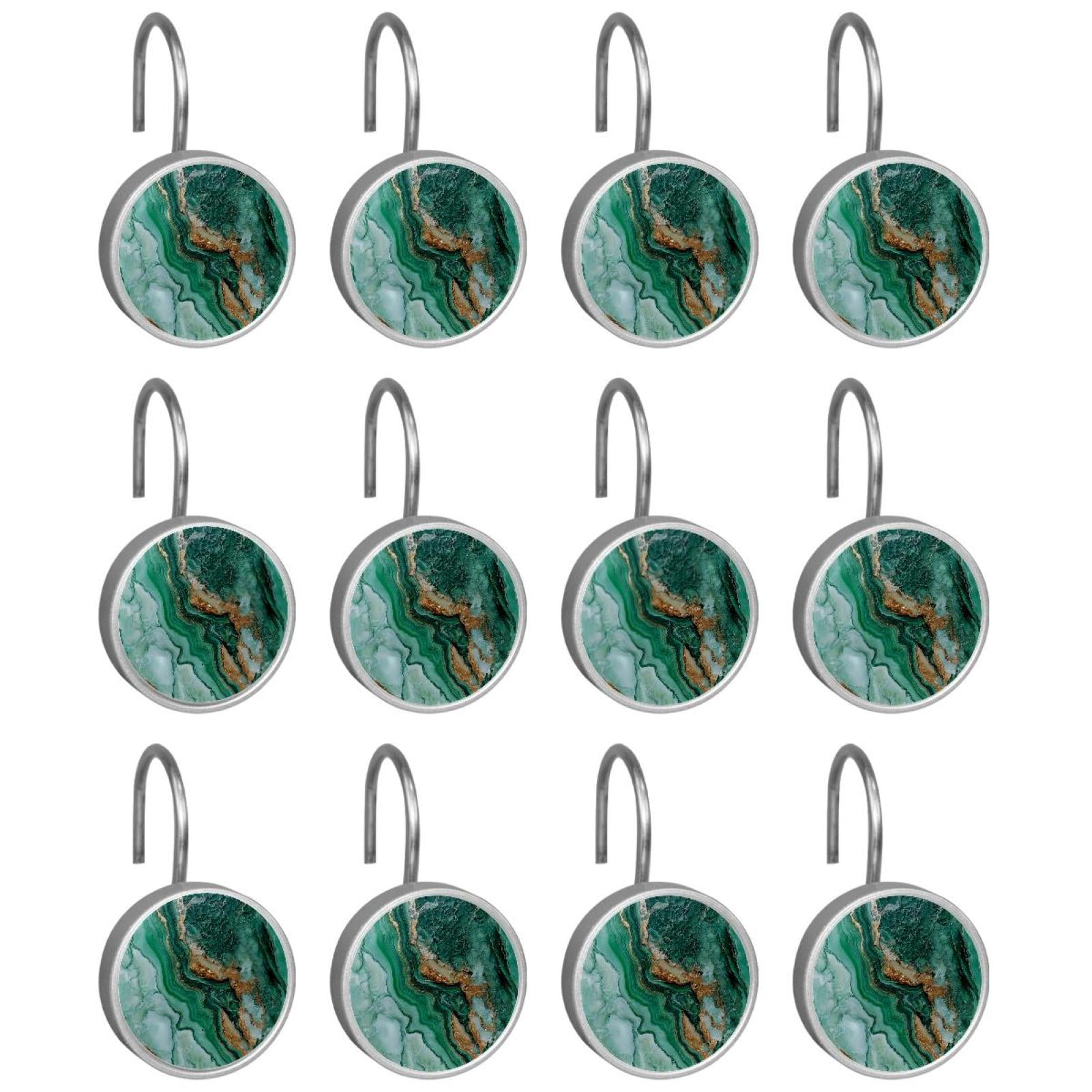 HemaKayy 12 Pcs Shower Curtain Hooks Bathroom Decorative Accessories Gold Foiled Emerald Marble