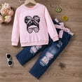thumbnail image 5 of PatPat Toddler Girls Clothes 2Pcs Sweatshirts Outfits for Girls Trendy Patchwork Ripped Denim Jeans and Figure Print Sweatshirt Set, Clearance, 2T, 5 of 8