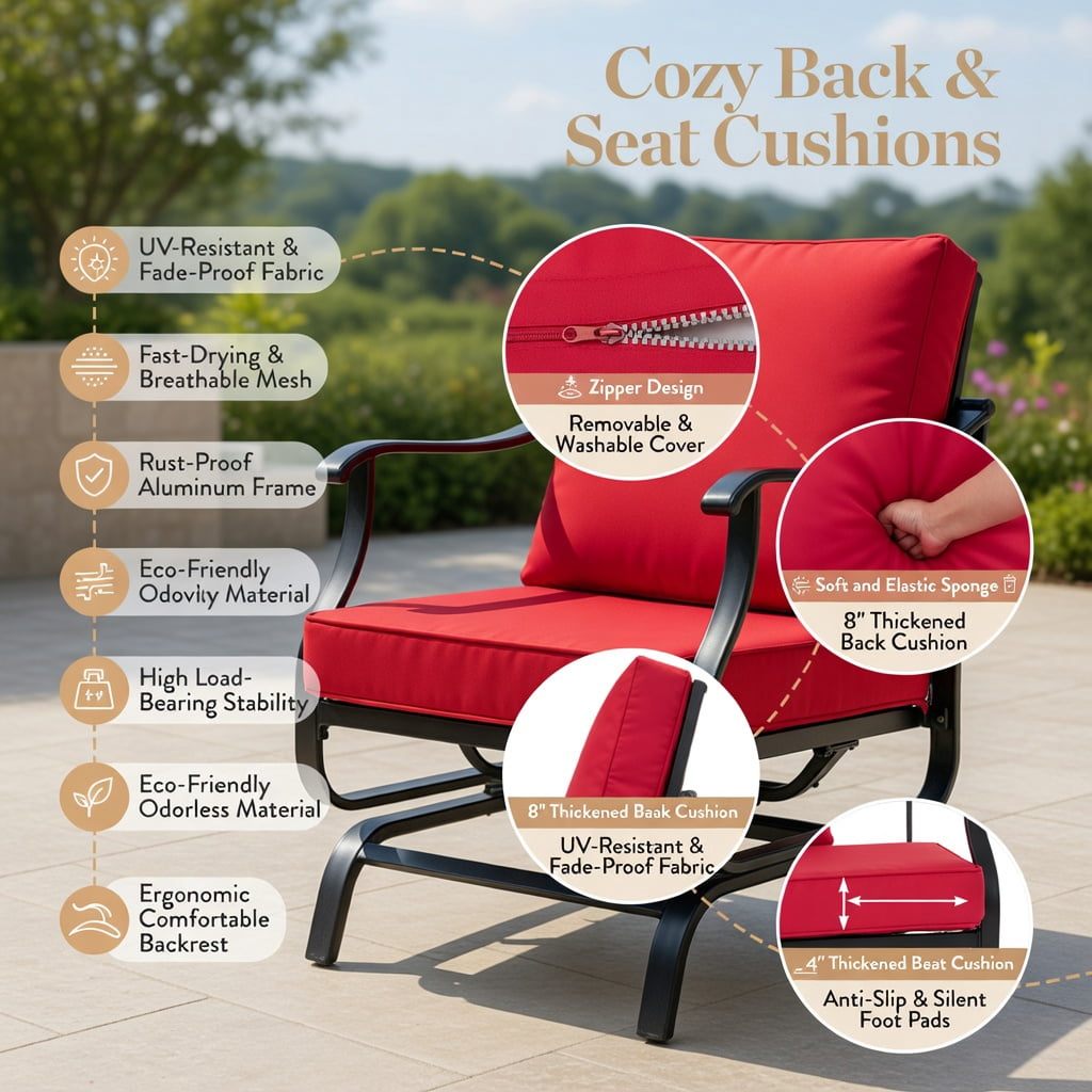 Hommoo 4-Piece Outdoor Patio Conversation Set, Steel Frame with Polyester Cushions, Includes Loveseat, 2 Chairs & Side Table for Backyard, Poolside & Garden, White & Blue