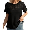 thumbnail image 1 of TaTaai 2026 Summer Women’s Raglan Eyelet Tee Round Neck Short Sleeve Loose Blouse Casual Solid Color Fashion Top Sheer Patchwork Polyester Daily Shirt Gift, 1 of 5