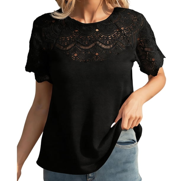 TaTaai 2026 Summer Women’s Raglan Eyelet Tee Round Neck Short Sleeve Loose Blouse Casual Solid Color Fashion Top Sheer Patchwork Polyester Daily Shirt Gift