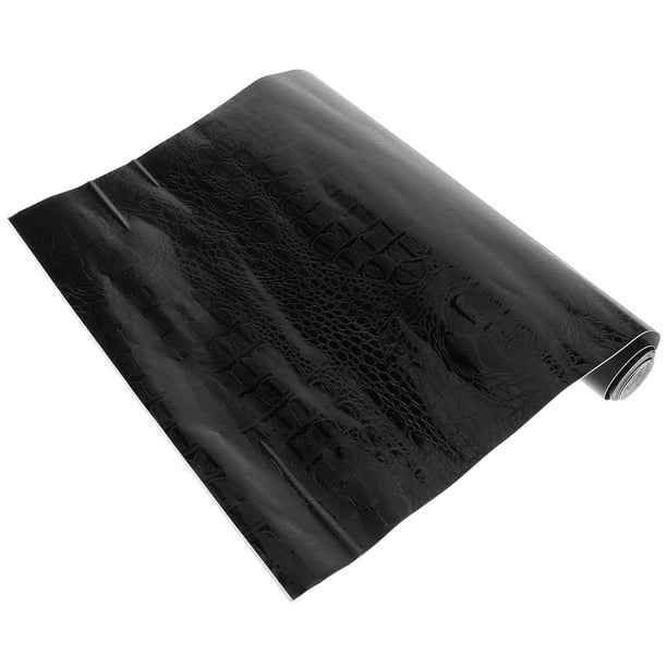 Vinilo autoadhesivo de piel sintética de cocodrilo negra brillante para interior de coche, antiarrugas, con liberación de aire, para salpicadero y muebles, 152 cm x 30 cm, color negro