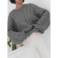 thumbnail image 4 of Womens Sweaters Fall Cable Knit Long Sleeve Crewneck Oversized Sweater Chunky Pullover Loose Outfits Grey M, 4 of 9