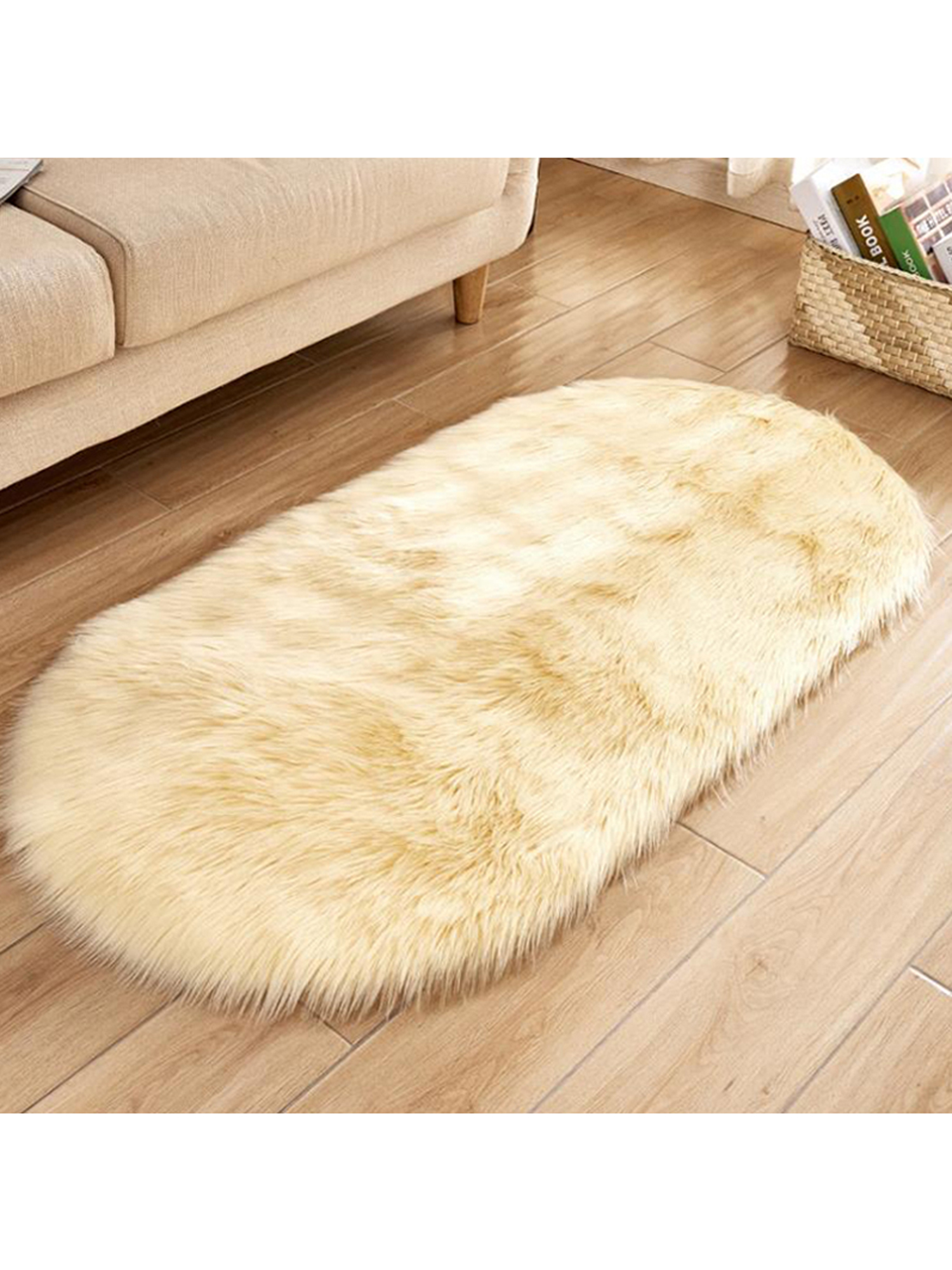 Soft Sheepskin Rug Balcony Oval Circle Floor Carpets