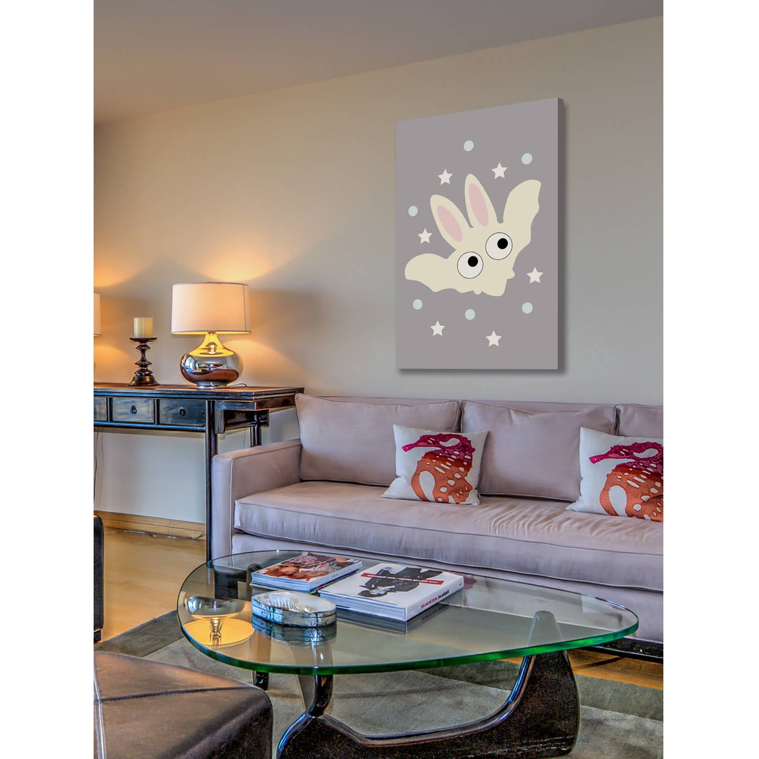 "Yellow Bunny Bat" Painting Print on Wrapped Canvas