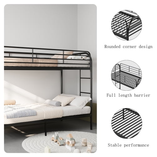 Twin Over Twin Metal Bunk Bed with Ladder and High Guardrail, Noise-Free, Underbed Storage, Black