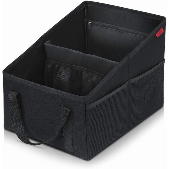 Car Seat Organizer - Passenger Seat Organizer, Collapsible Small Car Seat Storage Organizer for Console Front/Back, Automotive Backseat Organizer with Belt 4 Cup Holders for Kids Accessories