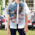 thumbnail image 2 of Staki 250 Anniversary USA Shirt Girl Girls Summer Hawaiian Shirts Soft American Flag Print T-Shirt Button Down Short Sleeve Tee Tops 4T 5T 223T(Dark Blue,4-5 Years), 2 of 4