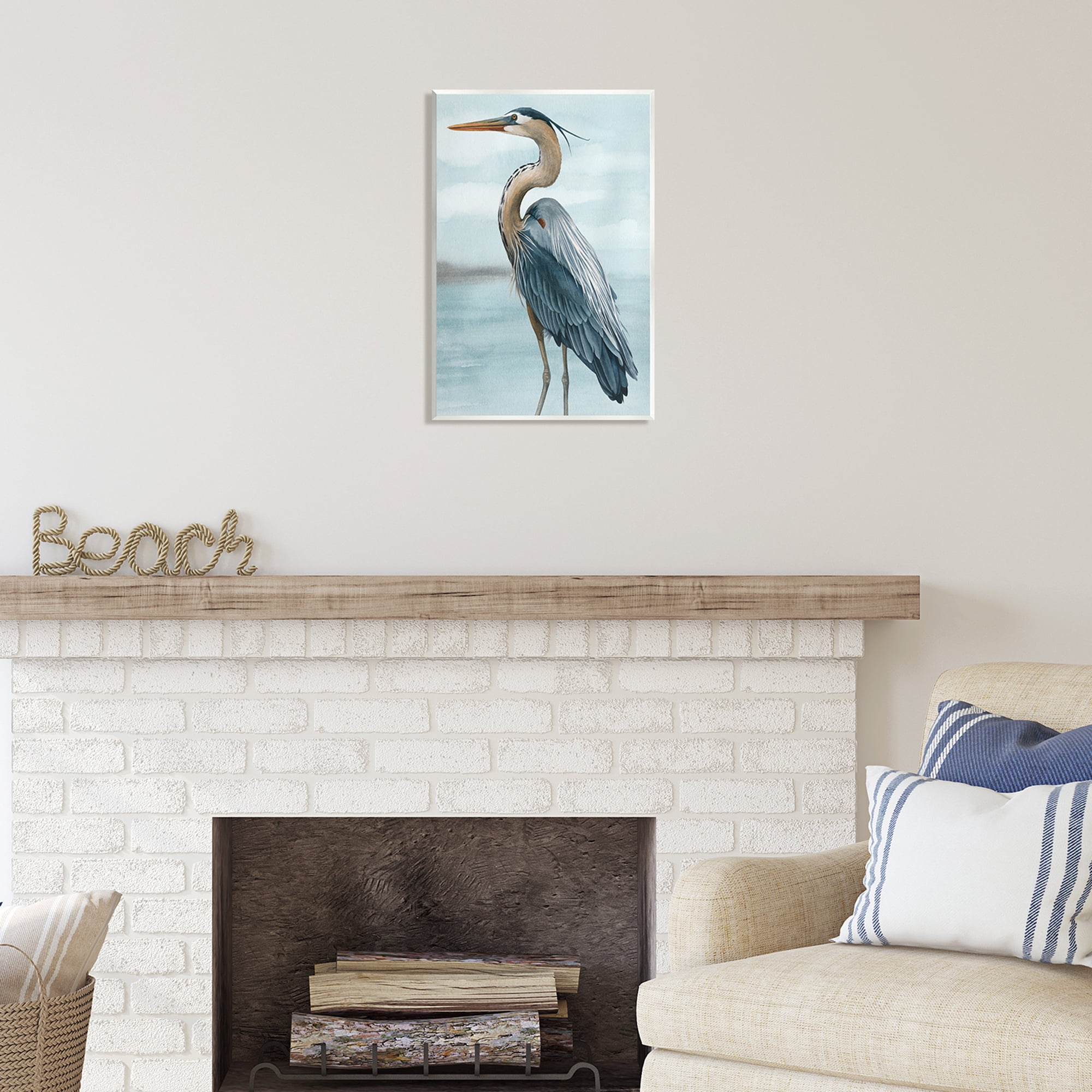 Stupell Industries Heron Bird on Beach Animals & Insects Painting Unframed Art Print Wall Art, 13 x 19