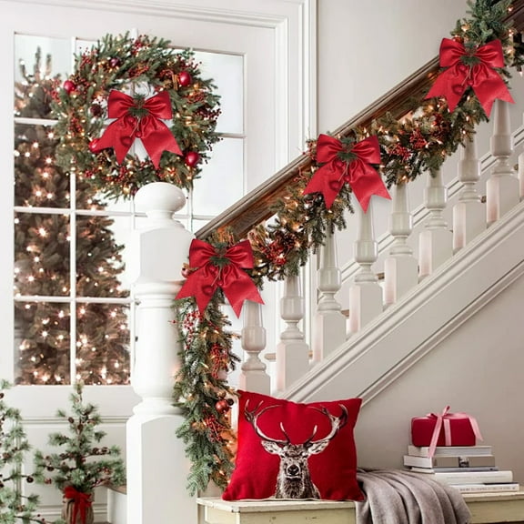 EWASWON Large Pre-tied Christmas Bow - Red Wreath Bow for Christmas Tree, Door & Outdoor Decoration, Polyester Holiday Tree Topper Bow