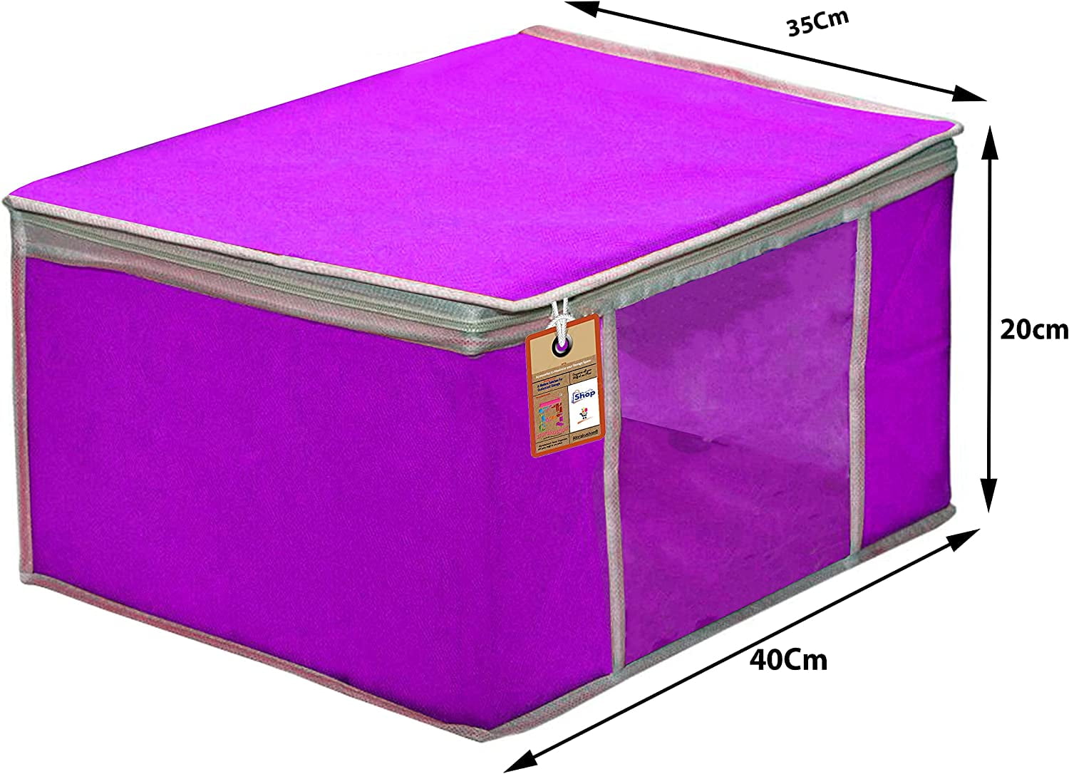 atorakushon Pack of 2 Nonwoven Fabric Foldable Garments Sare Blouse Clothes Storage Cover Bag Pouch With Transparent Window and Zip Lock (Purple)