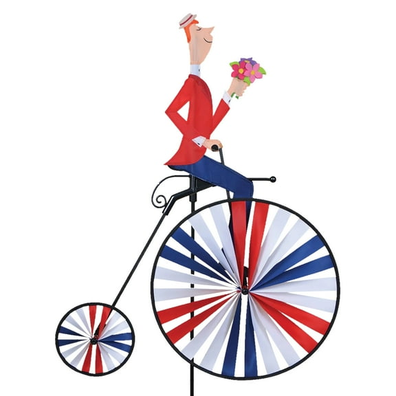 High Wheel Bike Spinner Man – Vintage Penny-Farthing Design, Weather-Resistant Outdoor Decor, Durable & Lightweight for Patios, Yards, and Gardens - Eye-Catching Wind Spinner with Rotating Wheels