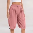 thumbnail image 2 of Taqqpue Womens Bermada Shorts Straight Wide Leg Shorts Ladies' Summer Casual Solid Color Five Quarter Belt Pocket Plus Size Shorts for Women, 2 of 9