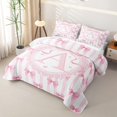 thumbnail image 3 of Manfei Cute Bow Tie Letter Monogrammed A Quilt King for Girls Women,Princess Stripes Bowknot King Coverlet Set, 3 of 7