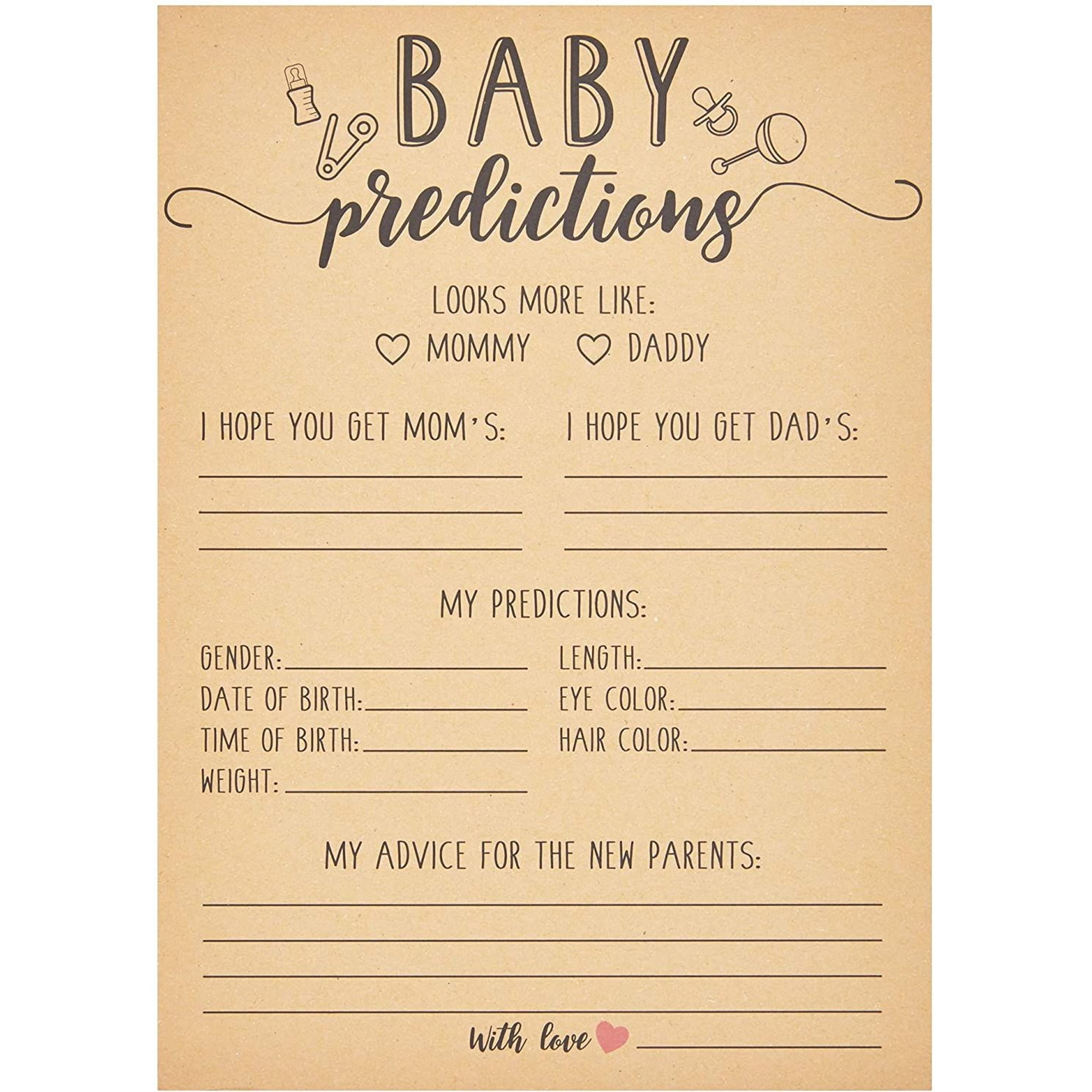 Baby Shower Games Party Prediction Cards Game Keepsakes Boy / Girl / Unisex  Mum