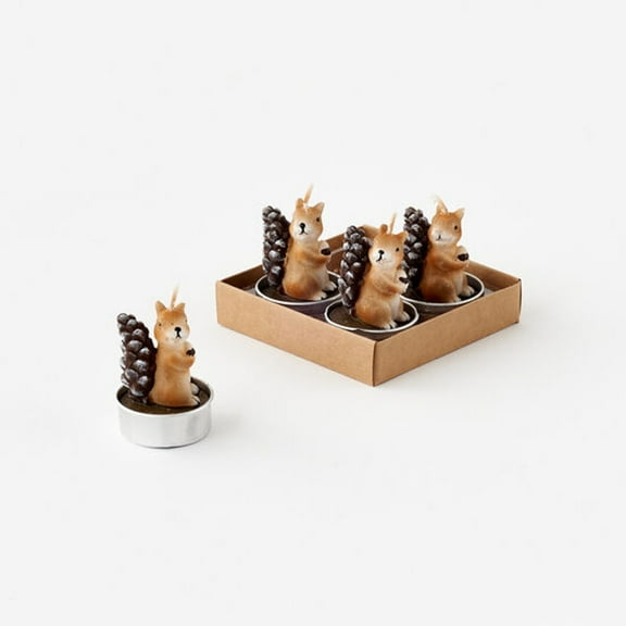 T-Light Candles, Squirrel with Cone Tail - Set of 4