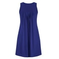 thumbnail image 3 of Women Summer Nightgowns Casual Round Neck Sleeveless Sleepshirts Loose Solid Pleated Soft Nightshirt with Pockets Dark Blue, 3 of 7