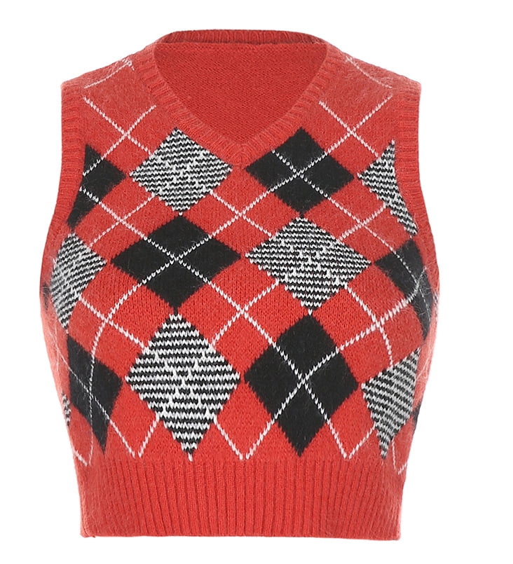 red knitted vest