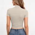 thumbnail image 5 of Women's Mock Neck Short Sleeve Tops, Slim Fit Solid Color T-Shirt, Soft Stretchy Baselayer, Summer Office Tee Complexion 3XL, 5 of 5