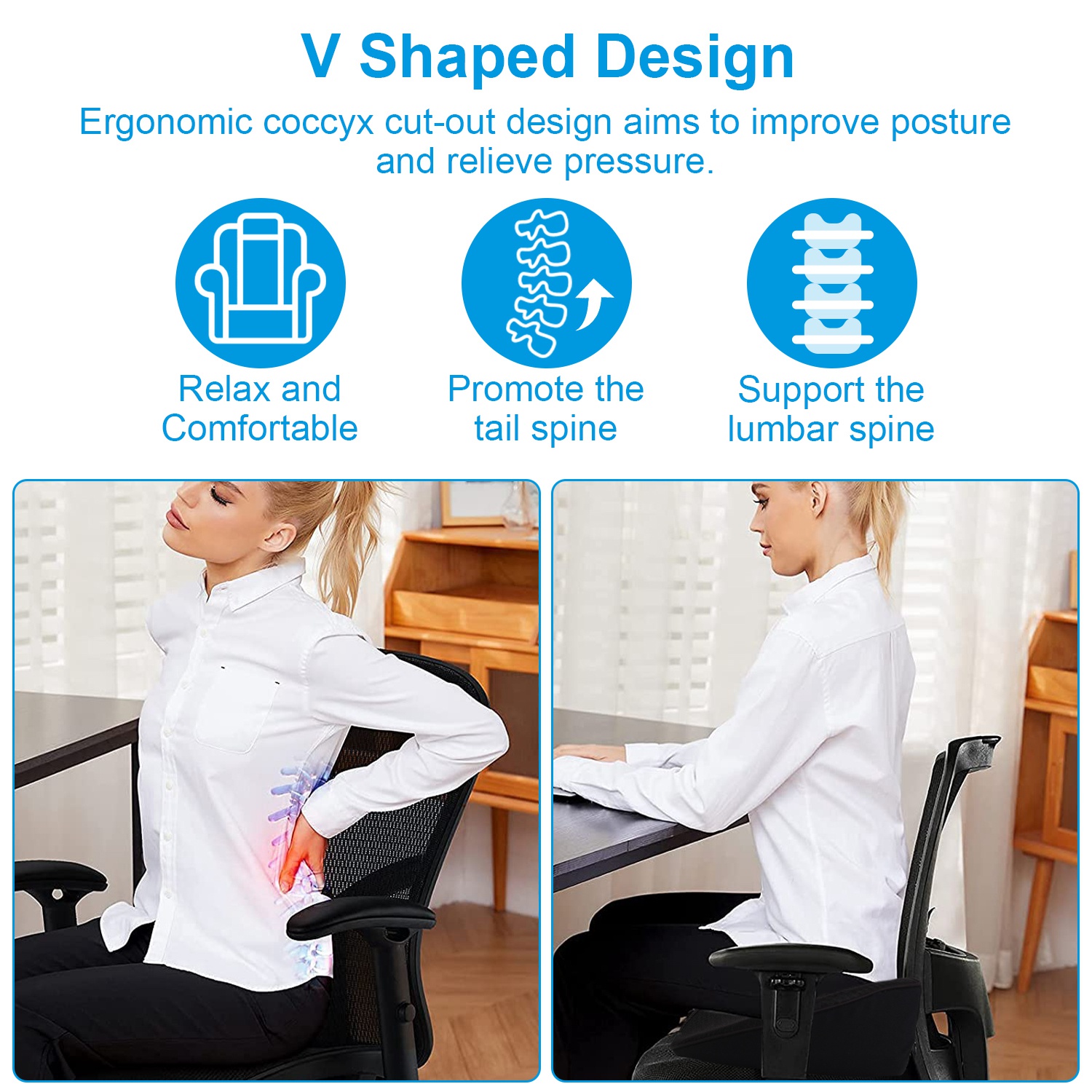 Seat Cushion, iMounTEK Office Chair Cushions Memory Foam Pad for All-Day Sitting Comfort - Ergonomic Coccyx, Back, Tailbone Pain Relief Pad Pillow Support for Car Seat, Desk Chair - image 3 of 9