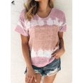 thumbnail image 5 of PULLIMORE Womens Casual Tie Dye Summer T-Shirt Colorblock Crew Neck Short Sleeve Tunic Tops Boho Loose Blouse (2XL, Pink）, 5 of 8