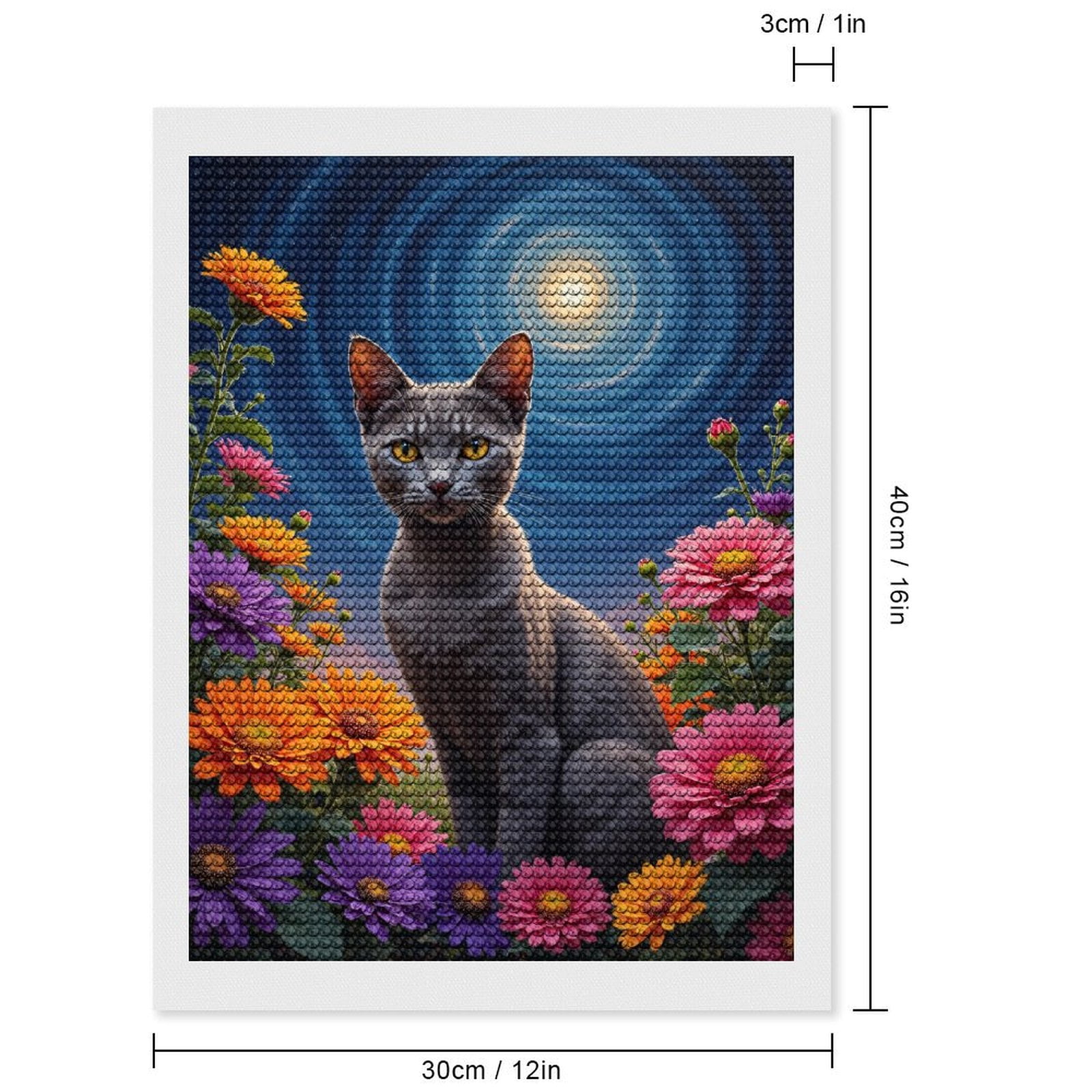 Diamond Art Kit for Adults, Cat Moonlit Floral Night Sky Diamond Painting for Adults Beginners, 5D DIY Diamond Art Painting Kits, Colorful Diamond Painting Craft for Home Decor 12x16