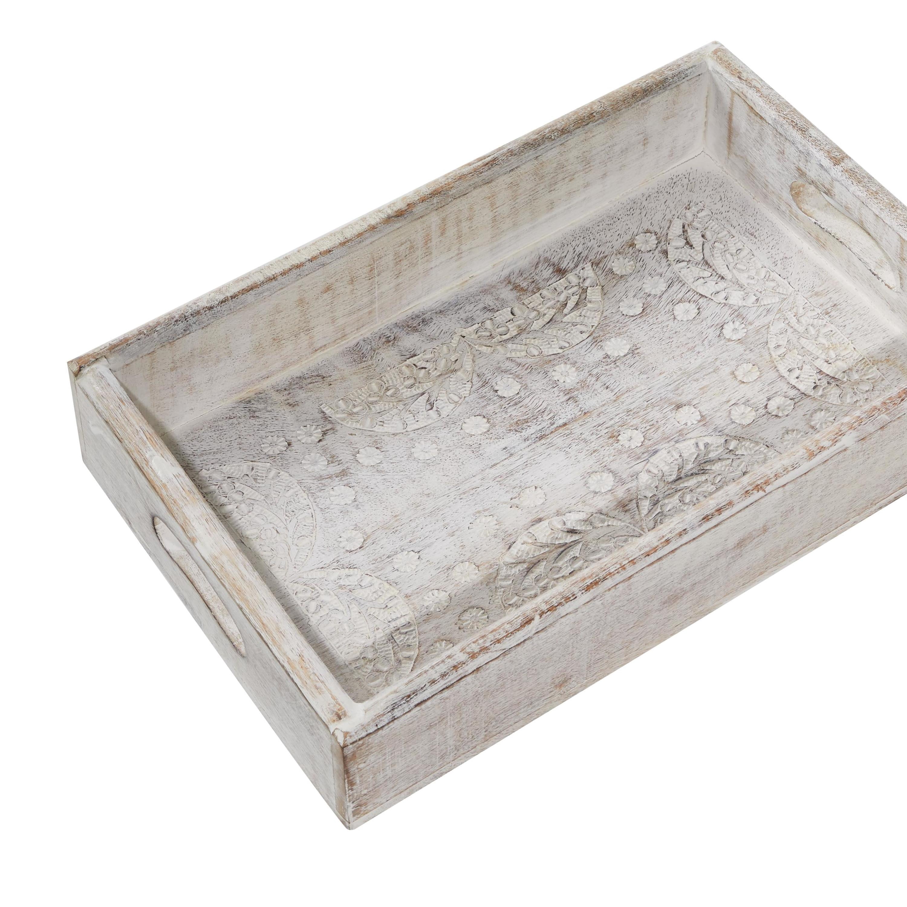 DecMode 16", 18", 20"W White Wood  Tray, 3-Pieces