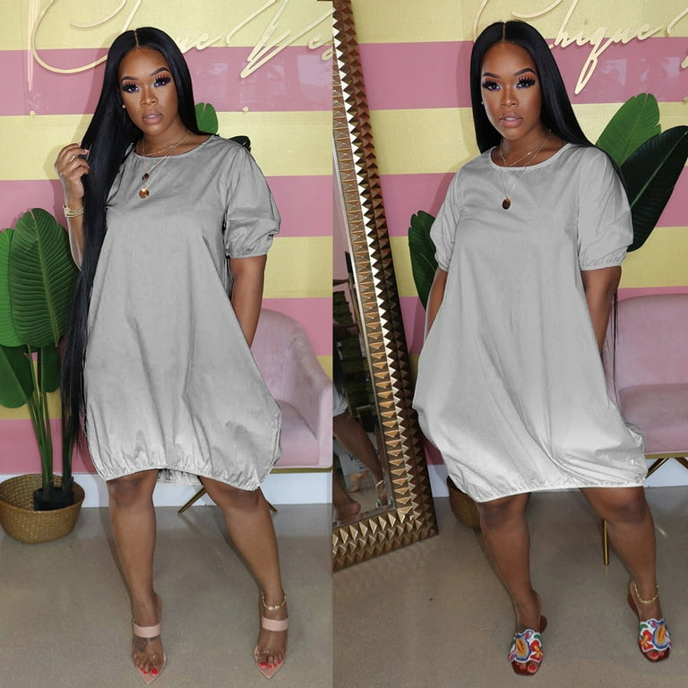 Women s Plus Size Casual Dresses Casual Short Sleeve Mid Length Gradient Summer Petite Midi Dress T Shirt Dresses for Women Knee Length Walmart