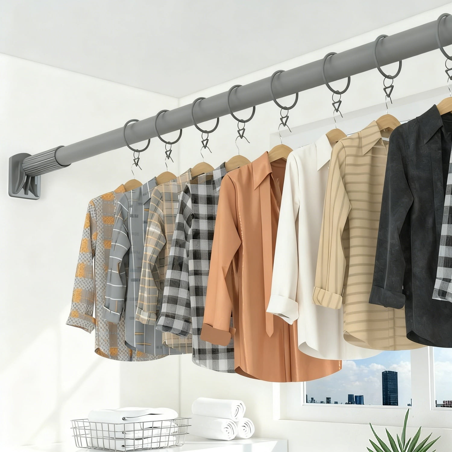 No Drill Tension Rod - Extra Long Room Divider 43-102inch, Adjustable Spring Shower Curtain Rod for Closet/Balcony, Non-slip Telescopic Pole (Gray)
