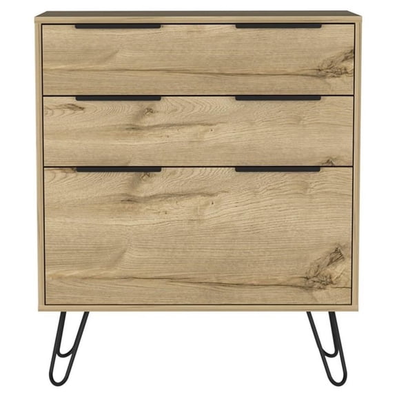FM Furniture Praga Modern Metal Dresser with 3-Drawer & Countertop in Light Oak