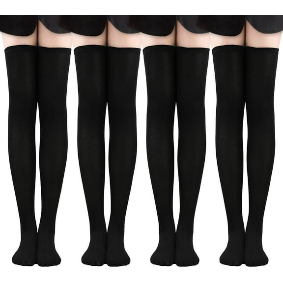 EUPSIIU 4 Pairs Women's Cotton Knee High Socks, Casual Thigh High Socks,Knee-High Socks stretchy striped Stocking Thigh High Socks,Extra Long Boot Stockings Over Knee Leg Warmers for Women