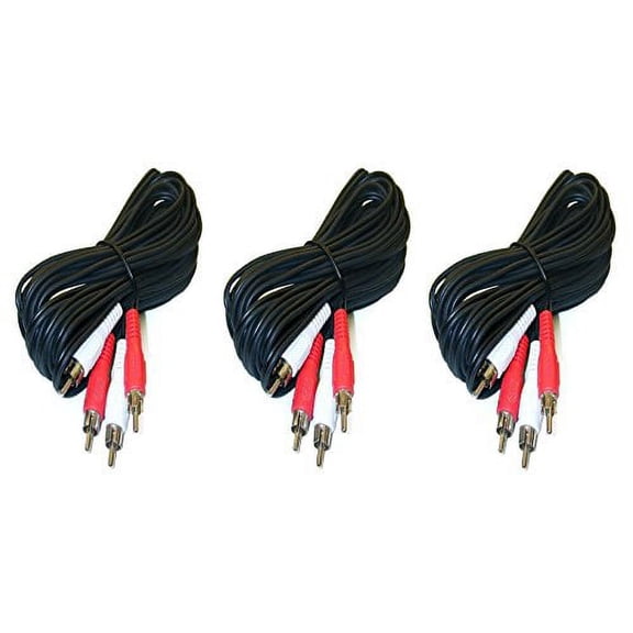 3 pack, 12 Feet 2 RCA Male to Male Audio Cable (2 White/2 Red Connectors)