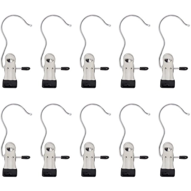 Paquete de 10 ganchos de ropa de acero inoxidable para zapatos, sombreros, calcetines y juguetes