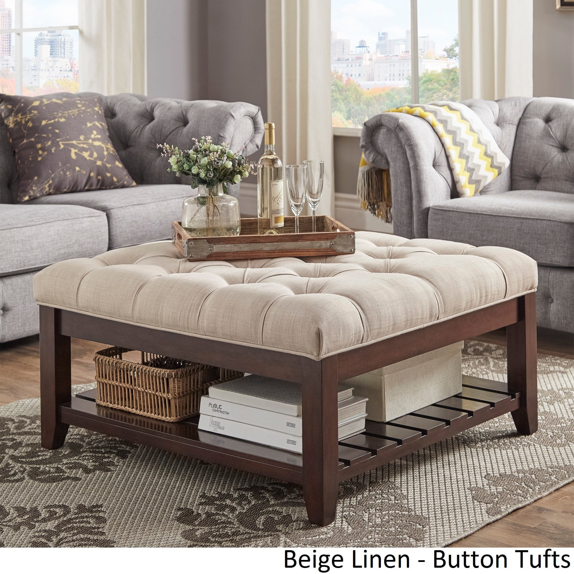 Inspire Q Lennon Espresso Planked Storage Ottoman Coffee Table By Classic Walmart Com Walmart Com